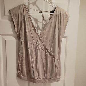Express Beige V-Neck Blouse